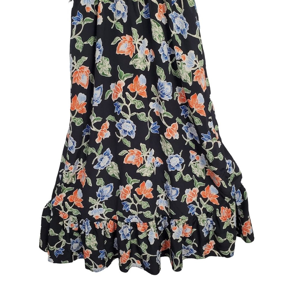 Joie Sz M Dress Deme Silk Chiffon Faux Wrap Hi Lo Flowing Midi Ruffle Hem Floral - Picture 7 of 11